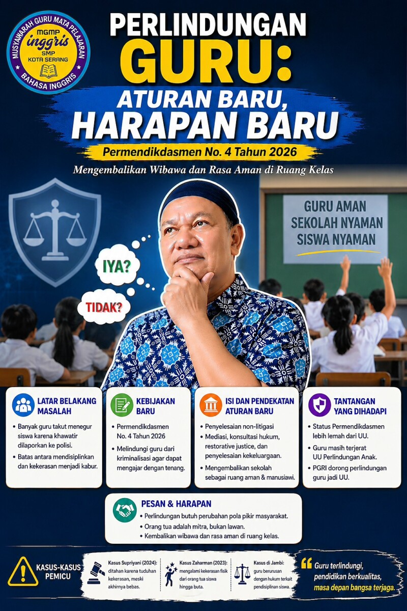 Permendikdasmen Nomor 4 Tahun 2026. Intinya sederhana namun krusial: guru harus dilindungi agar bisa mengajar dengan tenang tanpa bayang-bayang kriminalisasi.
