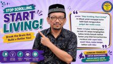 Poster pendidikan yang bertujuan memberikan kesadaran kepada siswa mengenai dampak negatif scrolling berlebihan terhadap kesehatan mental, kemampuan berpikir, fokus belajar, dan interaksi sosial.